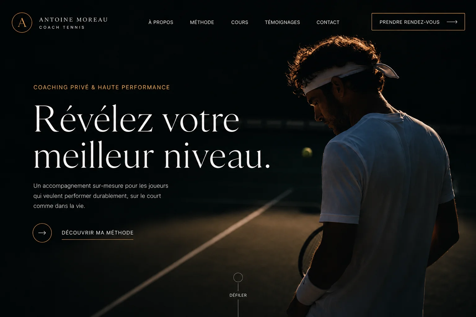 Site vitrine d'un coach de tennis privé haute performance