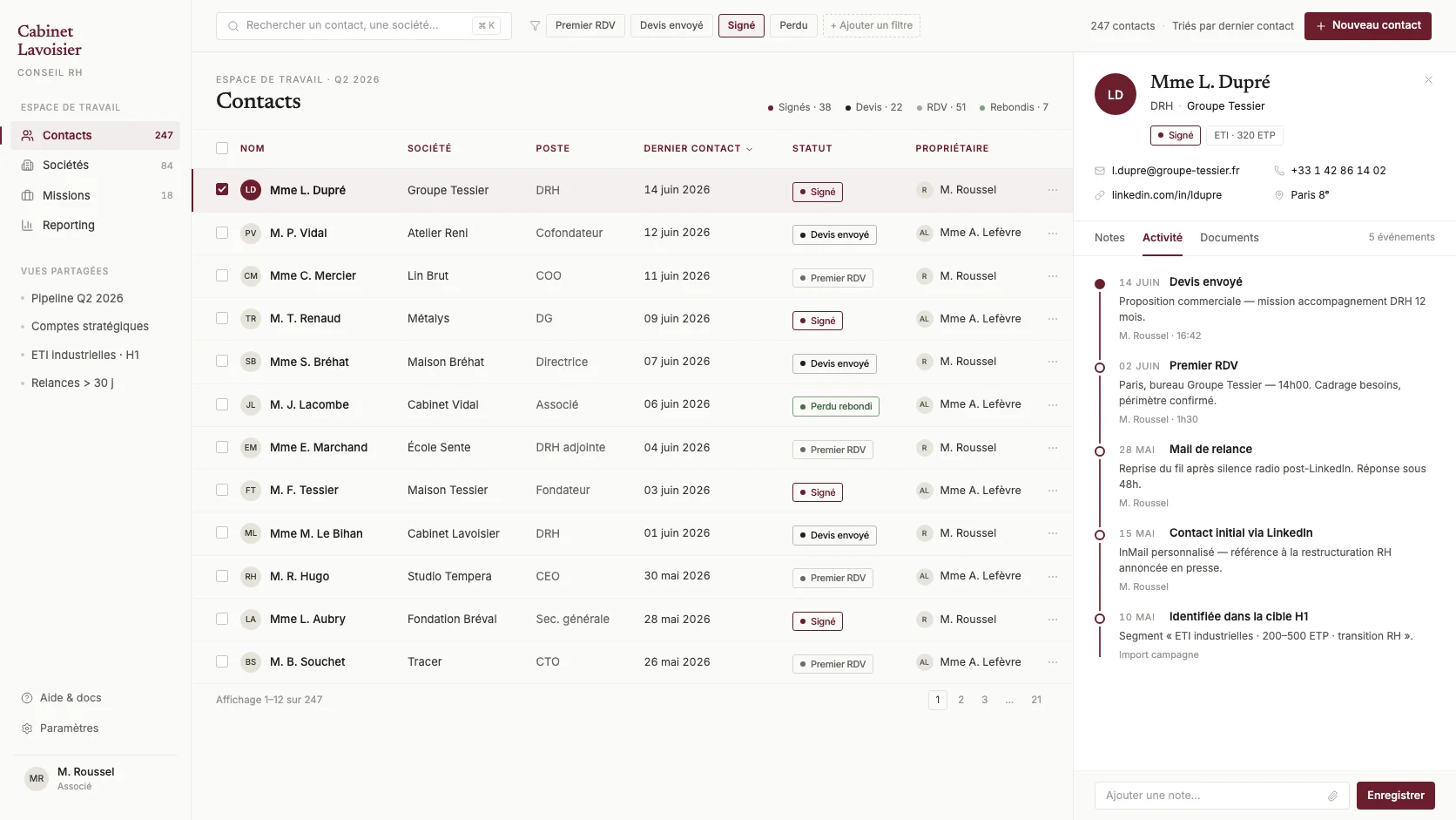 CRM interne sur-mesure pour un cabinet de conseil RH